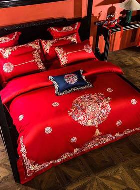 结婚四件套红色全棉床刺绣婚礼喜被家SC2021/5高档婚庆纺十件套上