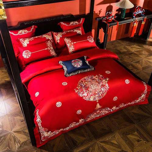 结婚四件套红色全棉床刺绣婚礼喜被家SC2021/5高档婚庆纺十件套上