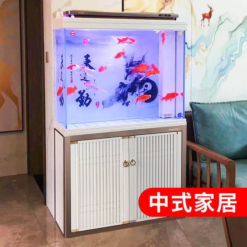 森璃新款中式大型森龙缸超白玻水族箱客厅落地家用鱼GGU大缸隔断