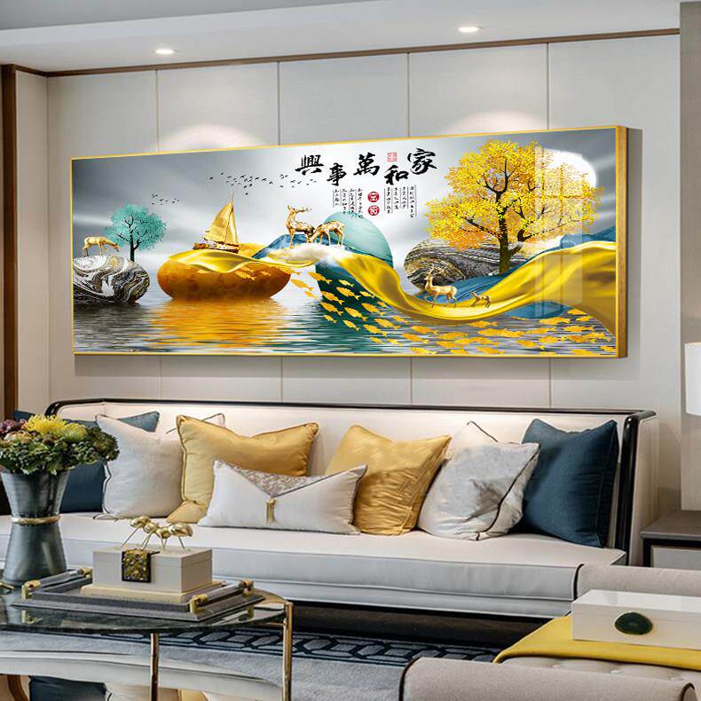新式客厅装饰画沙发背中景墙大幅中横幅国画堂国山画水挂画幅壁画