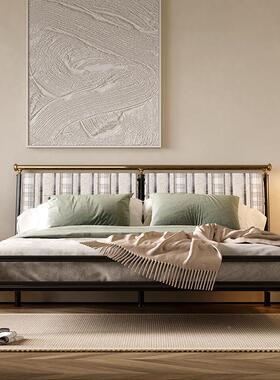 家具软包铁铁艺床现代简约双人钢架加加固W974-116高端主床卧架厚