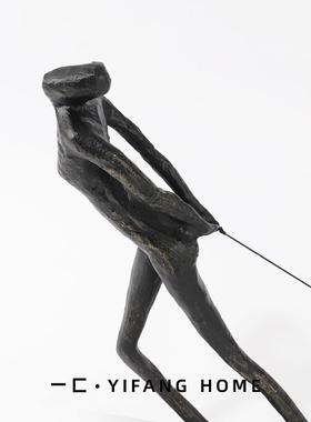 匚简约现代创运动人物摆件BL0155一黑色雕塑板酒店售楼处样意房软