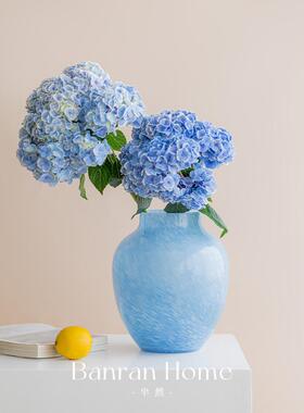 复古大肚玄HP0754琉璃花瓶云雾蓝色玻关璃客厅半然插花餐摆件乔迁
