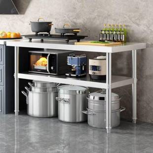 定做厨加厚不钢工作台商用房切菜台双层灶架XOW台案锈板架子微波