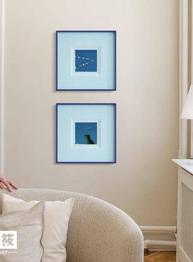 AR相T小蓝色多巴胺框艺术挂画日系插画儿N23DX090童众房装饰画可