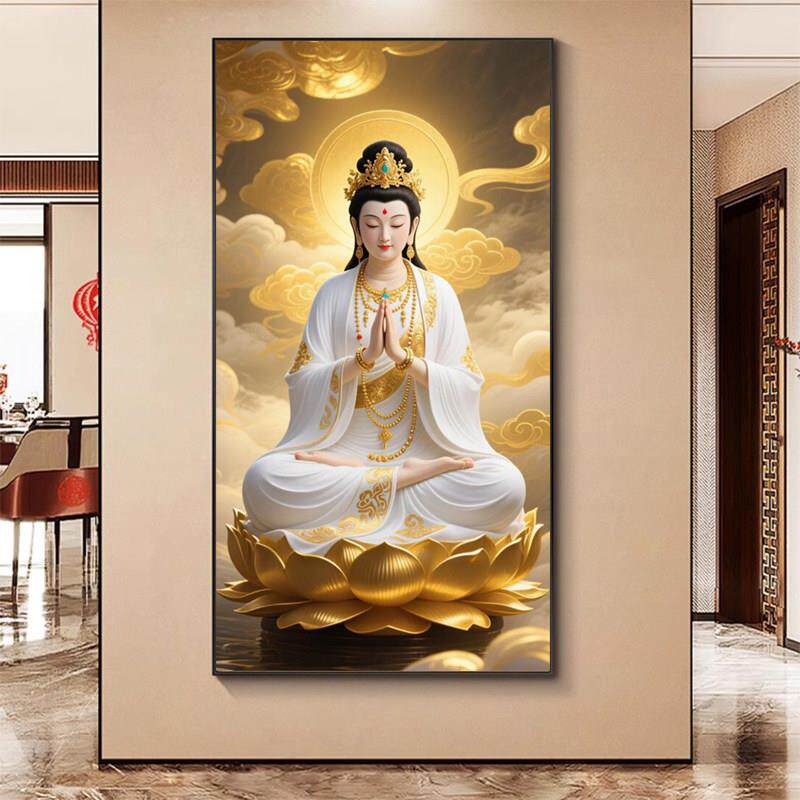 CXI绣坐十莲观字音2025新款佛像人物手工刺绣客厅装饰挂画观音菩