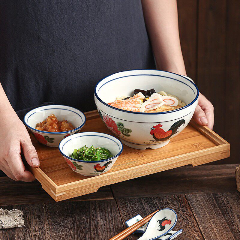 怀旧陶瓷c鸡公面碗一人食餐具大号拉面碗碗碟套装家用商用早餐碗