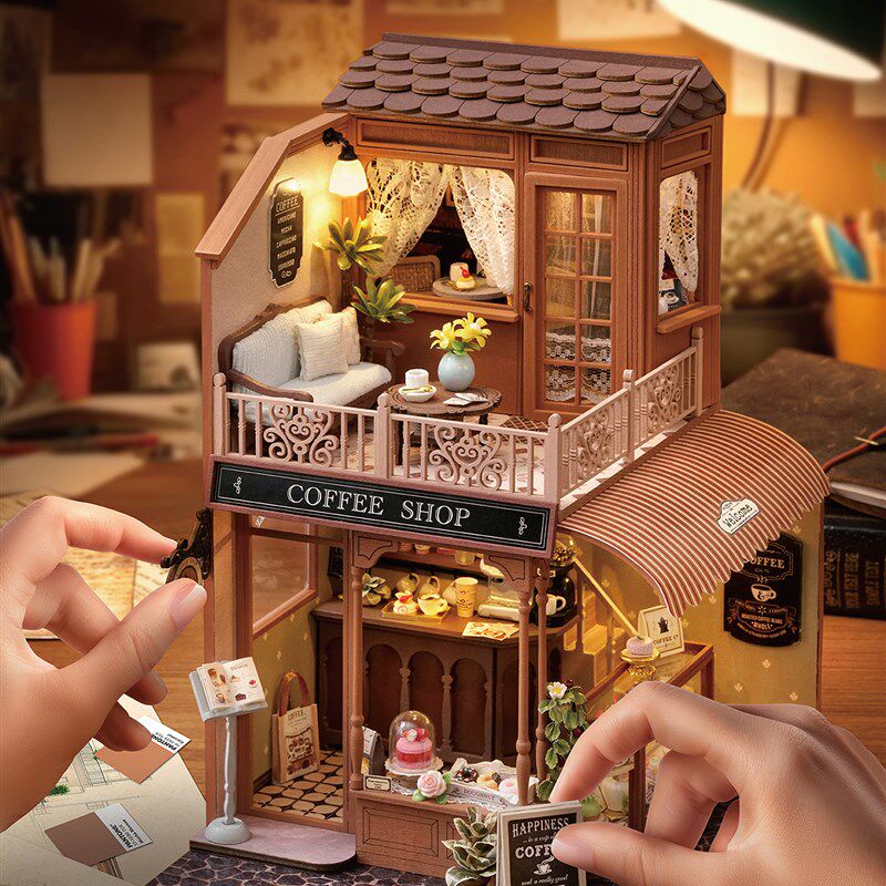 diy 手工小屋阁楼公寓商店微缩场景模型拼装积木玩具简易拼装七夕