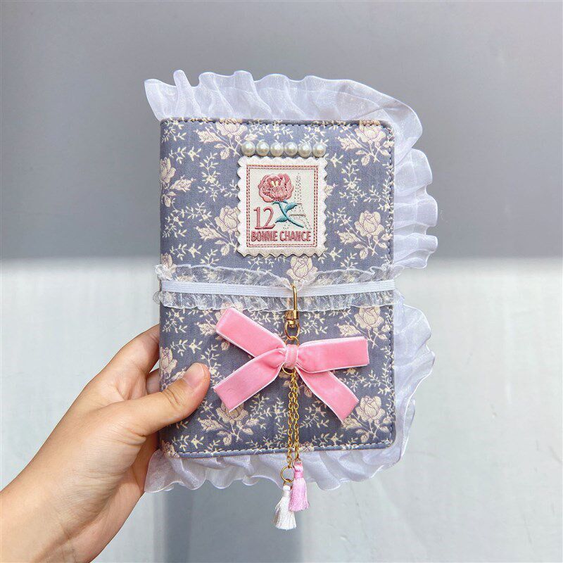 可爱少女心活页套装日系本子女生日F记玫瑰手帐本布艺蕾丝边笔记