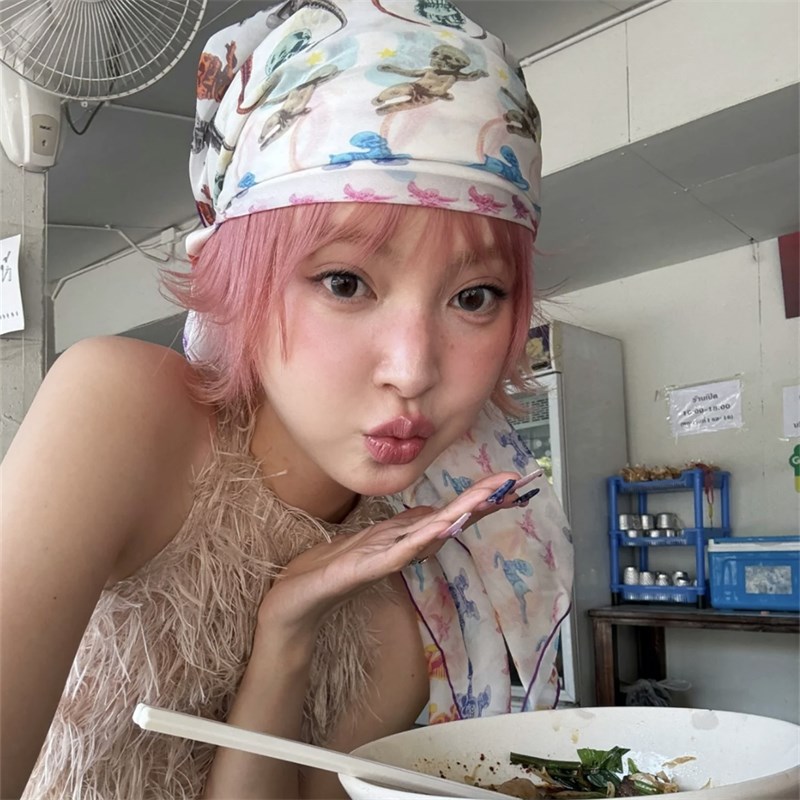 彩色怪物印花出游拍照外搭披肩头巾丝巾四季多穿法设计感美式抹胸