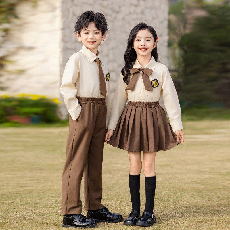 2024春秋新款长袖衬衫英伦风套装幼儿园园服影楼拍照小学生校
