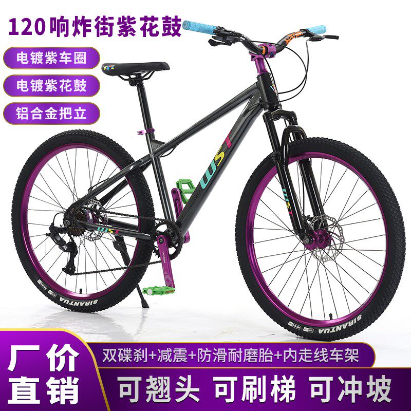 土坡山地自行车h26寸120响花鼓炸街高强度越野双碟刹减震变速单车