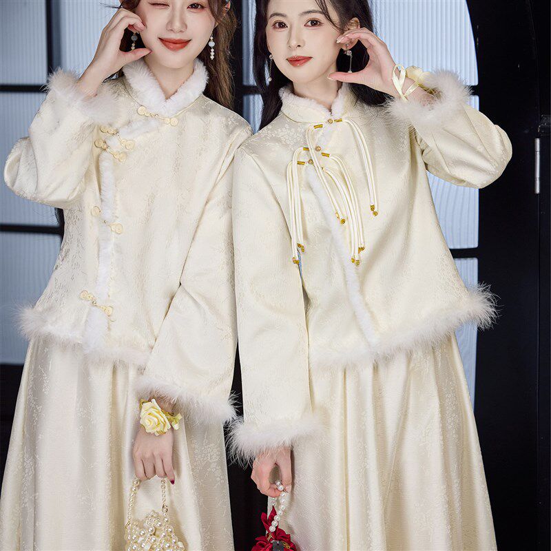 中式伴娘服2026新品姐妹团x裙高级感长袖秋冬款结婚闺蜜装显瘦保