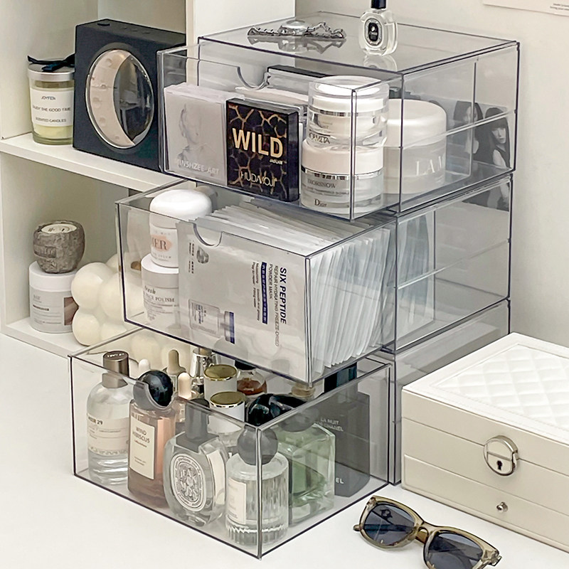 桌面抽屉式化妆品收纳o盒大号面膜整理盒护肤品置物架亚克力透明