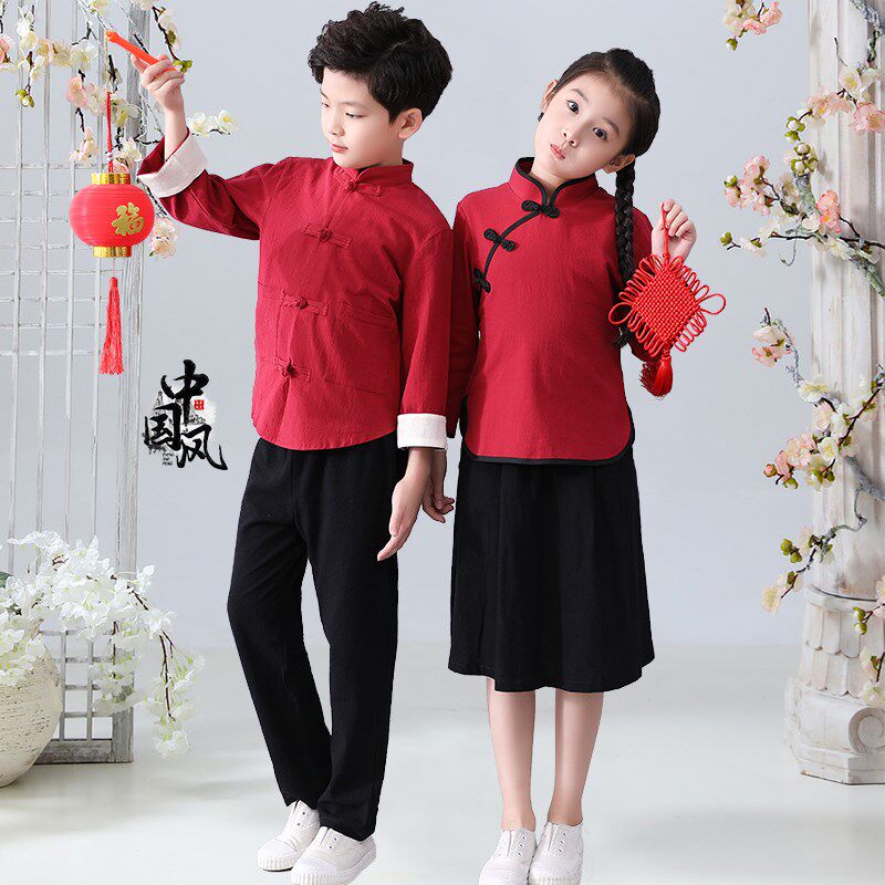 幼儿园大合唱儿童演出小班朗诵表演服女六一国学五四青年装男民国