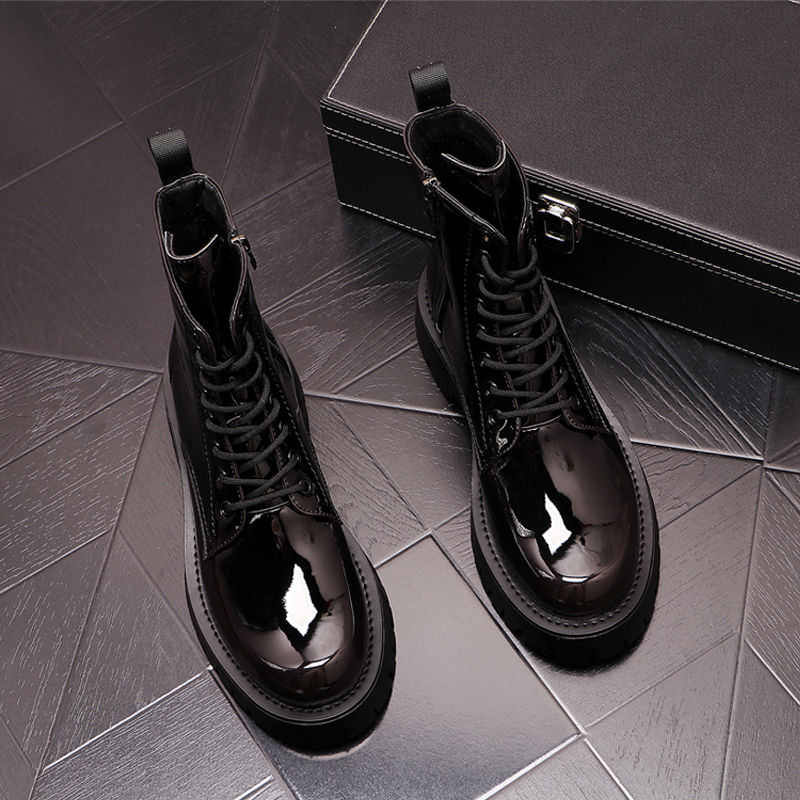 时装靴男高帮鞋内增高青年短靴时尚中筒皮靴百搭马丁靴男士潮靴子