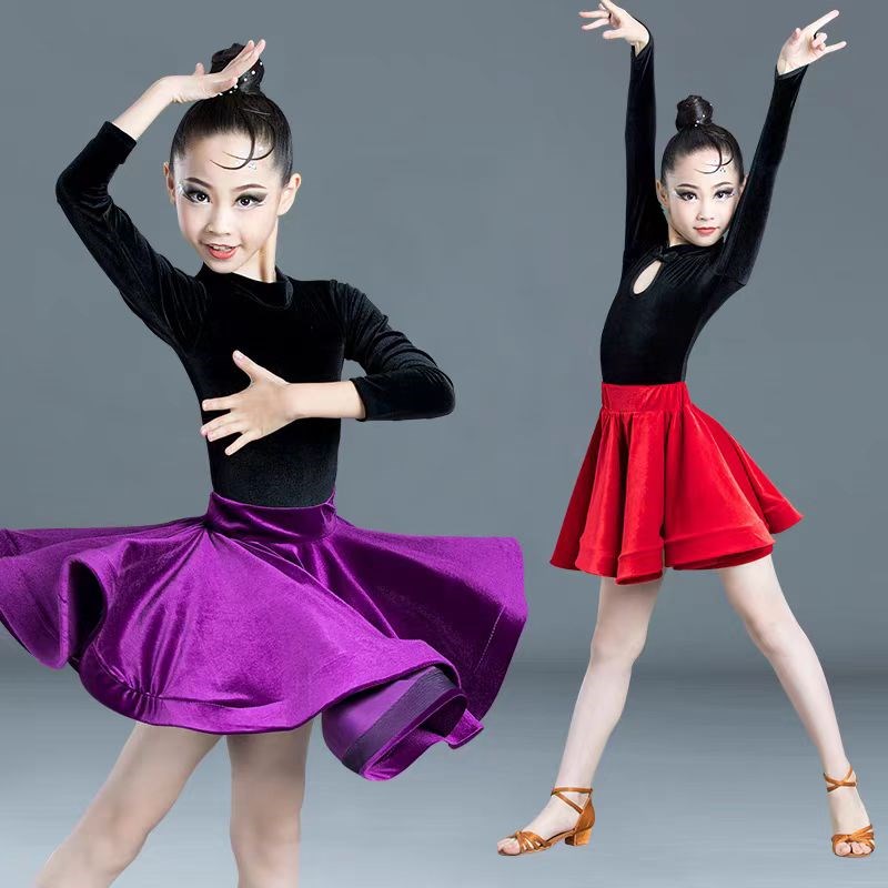 拉丁舞服女儿童长袖秋冬比赛拉丁舞裙练功服少儿舞蹈表演服装