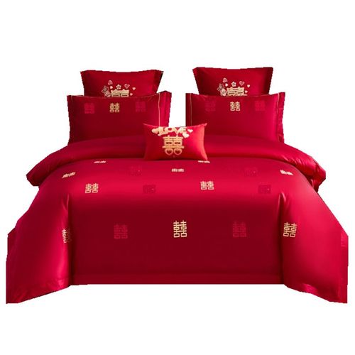 婚庆高档纯棉四件套大红刺绣结婚龙凤全棉新婚房中式简约床上用品