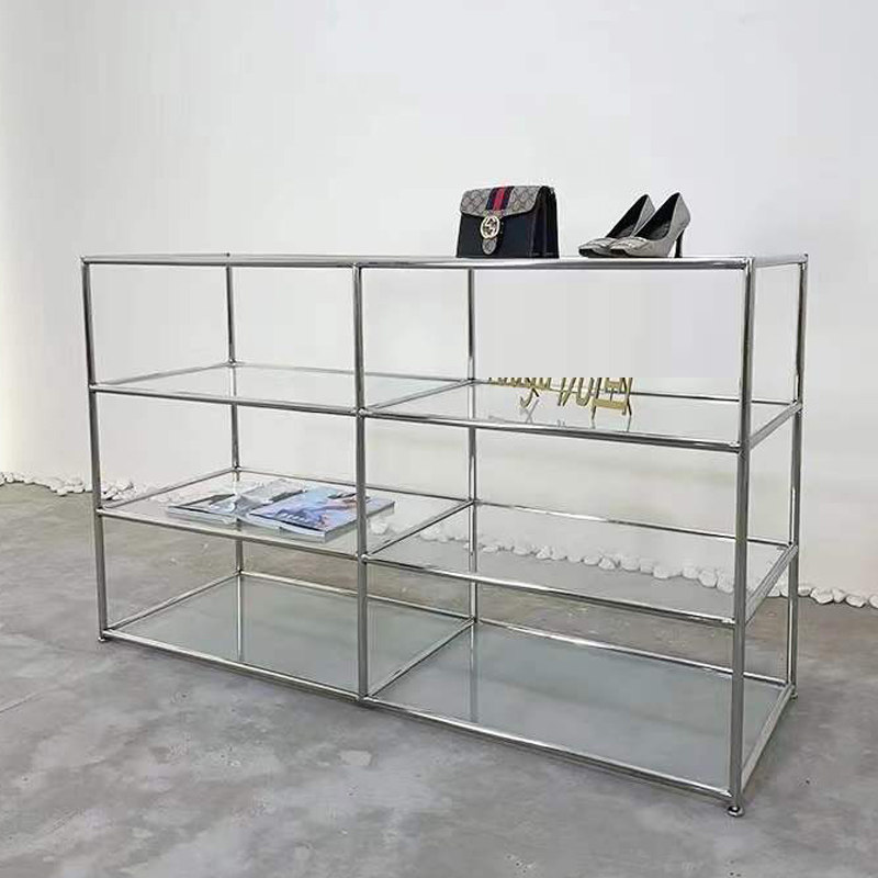 服装店鞋子包包饰品透明t玻璃展示柜台橱窗收纳陈列货架多层展示