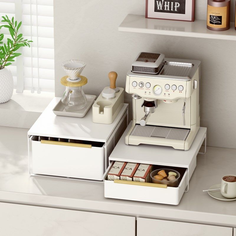 咖啡机置物架摆放台抽屉收纳盒小型桌面双层置物柜杯子收纳置物架