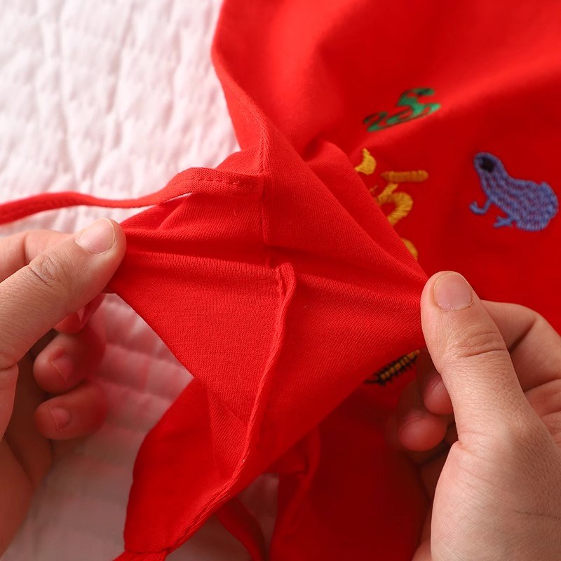 新生婴儿连腿红肚兜夏季薄款宝宝护肚子防着凉护肚五毒红兜兜