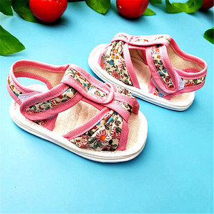 软底防滑0 3岁学步鞋 千层底 女宝宝布凉鞋 手工布凉鞋 婴儿凉鞋