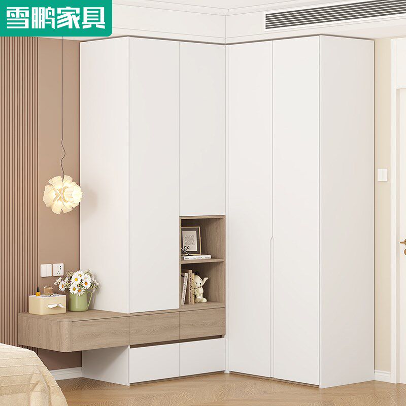 奶油风转c角衣柜家用卧室大衣柜悬浮床头柜一体大小户型定制6A69