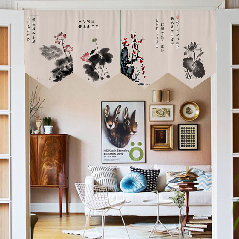 中式三角旗短帘布艺厨房窗户挂帘阳台遮挡门帘卧室装饰隔断帘子