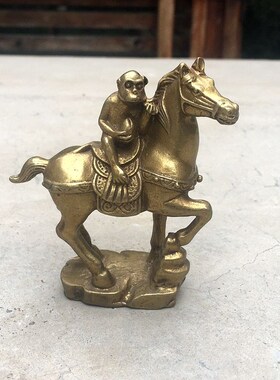 纯铜马上封侯小摆件马驮猴马上猴铜F装饰书桌办公桌中式工艺摆设