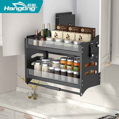 厨房吊柜升降拉篮下拉式调味篮橱柜上下升降阻尼缓冲开门式置物架