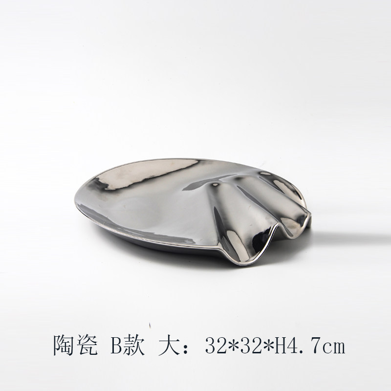 现代简约陶瓷电镀银色果盘摆件样板房间售楼处客厅茶几托盘装饰品