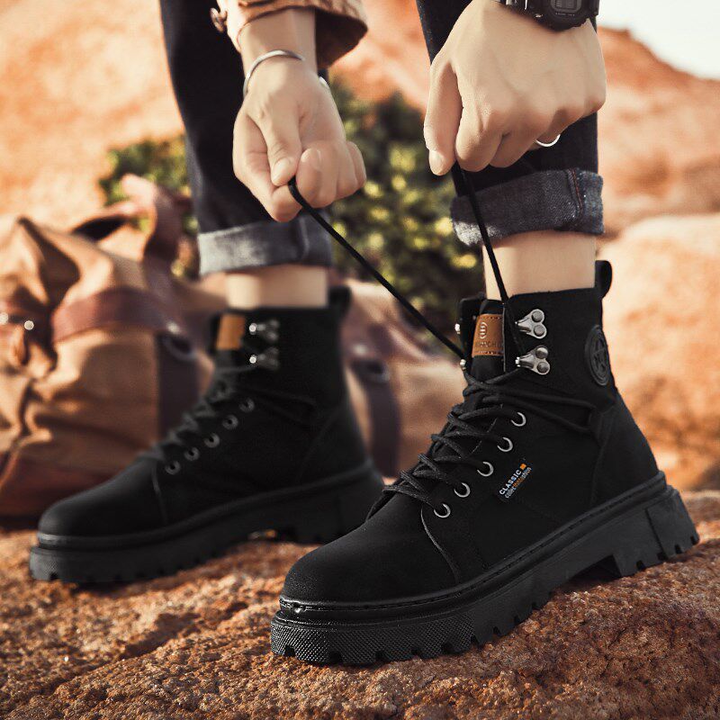 增高鞋男10cm马丁靴夏季百搭男士内增高8cm6cm高帮帆布工装靴子潮