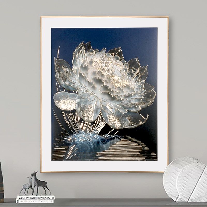 玄关装饰画入户正对门铜雕画光影睡莲竖版挂画中式客厅沙发背景墙,家居饰品,现代装饰画,淘宝优惠券,粉丝福利购,淘宝优惠卷