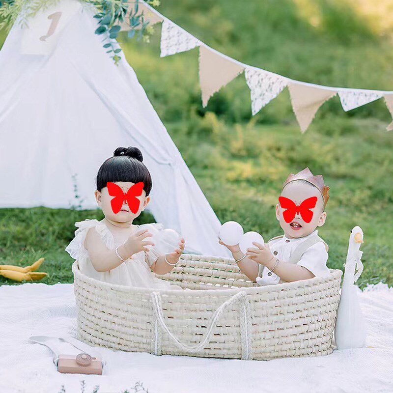 特大婴儿宝宝睡篮子拍照床中床吊篮编织道具ins手工摇篮筐bb周岁