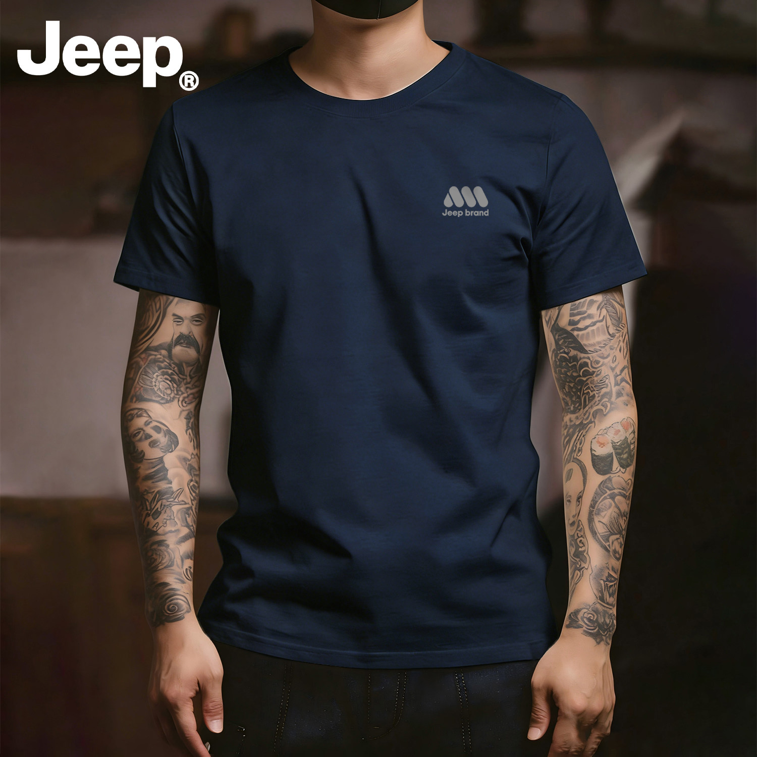 JEEP/吉普短袖宽松型T恤男夏季薄款纯棉印花凉感抑菌圆领上衣男