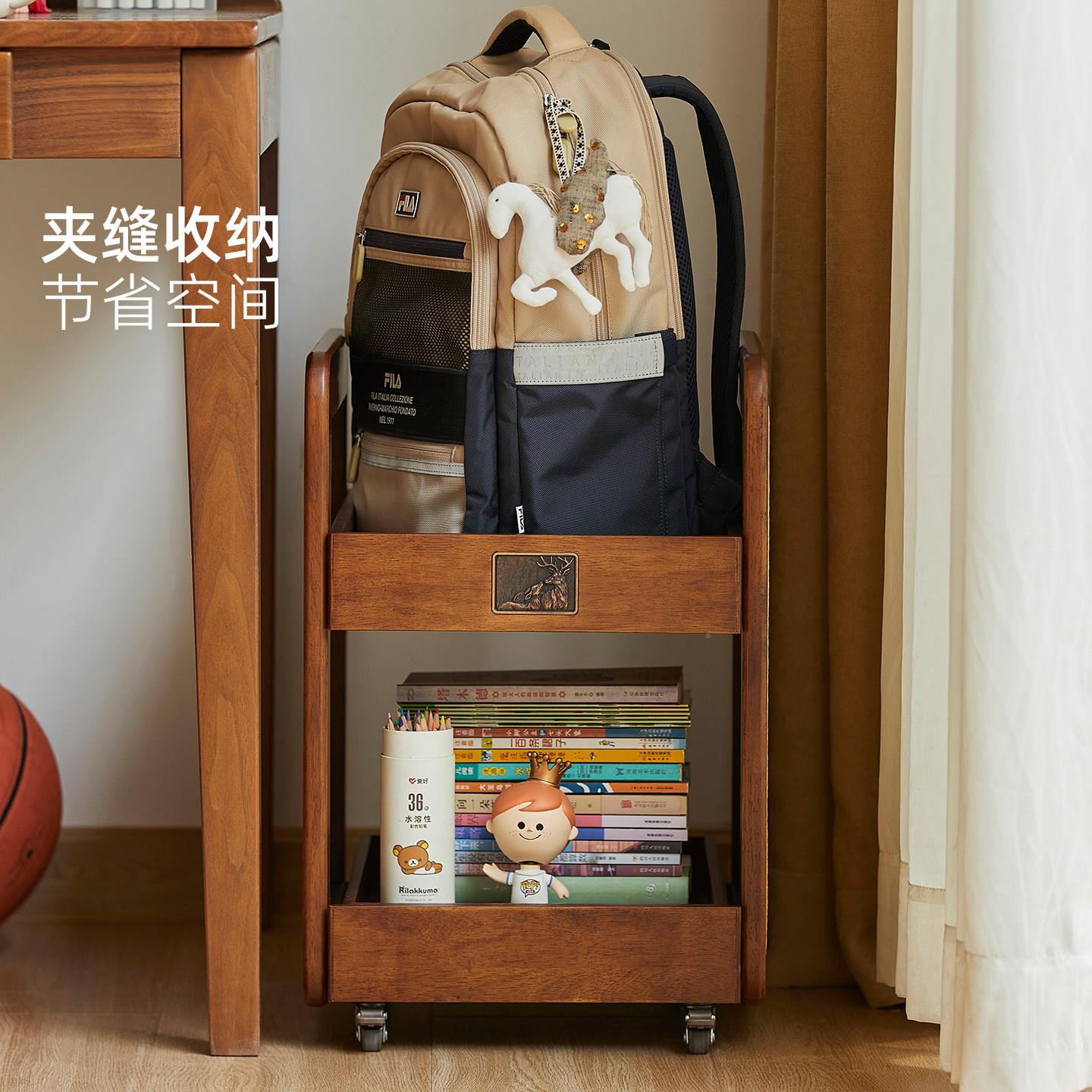 家用客架厅实木置包架桌下书收纳层可移动书架零食小推车物零食柜