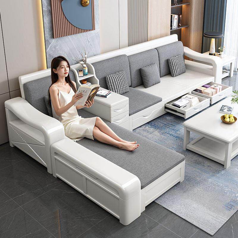 白色实木沙发现代中式客厅家俱转角贵妃储物木质沙发2025新款沙发