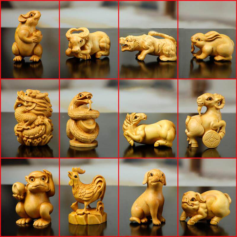 黄木雕把马十杨二生肖手件文十二生肖玩把玩件木质动物摆件鼠牛虎