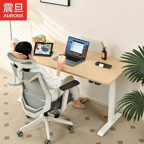 震旦双电机升降桌智能 电脑桌实JAY木8家用学木习桌橡胶工作台180