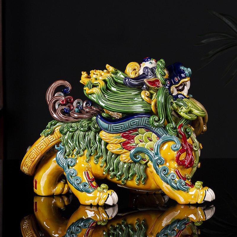 招财貔貅陶景德镇陶瓷趾彩招财纳交福七彩丘貔貅皮私人商务礼品摆