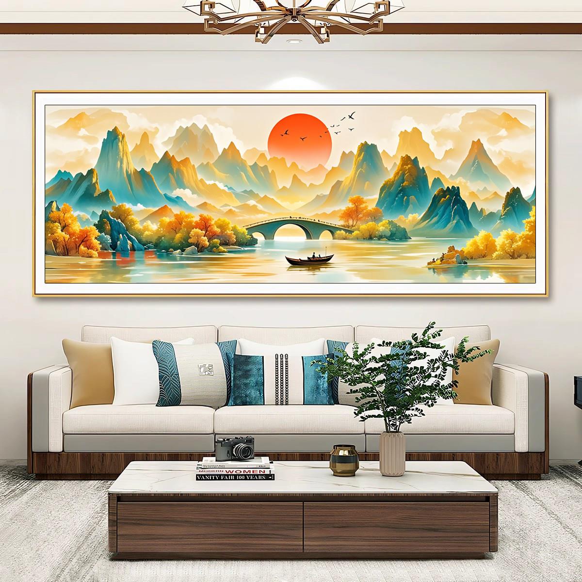【加厚绣布万里GOQ】江山客如画十字绣幅厅风景山水画大日照金山