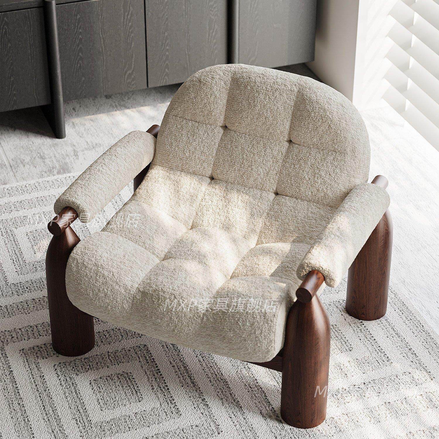 侘寂中古风单人沙发椅设计师时尚高级休闲客厅阳台单人沙发躺椅