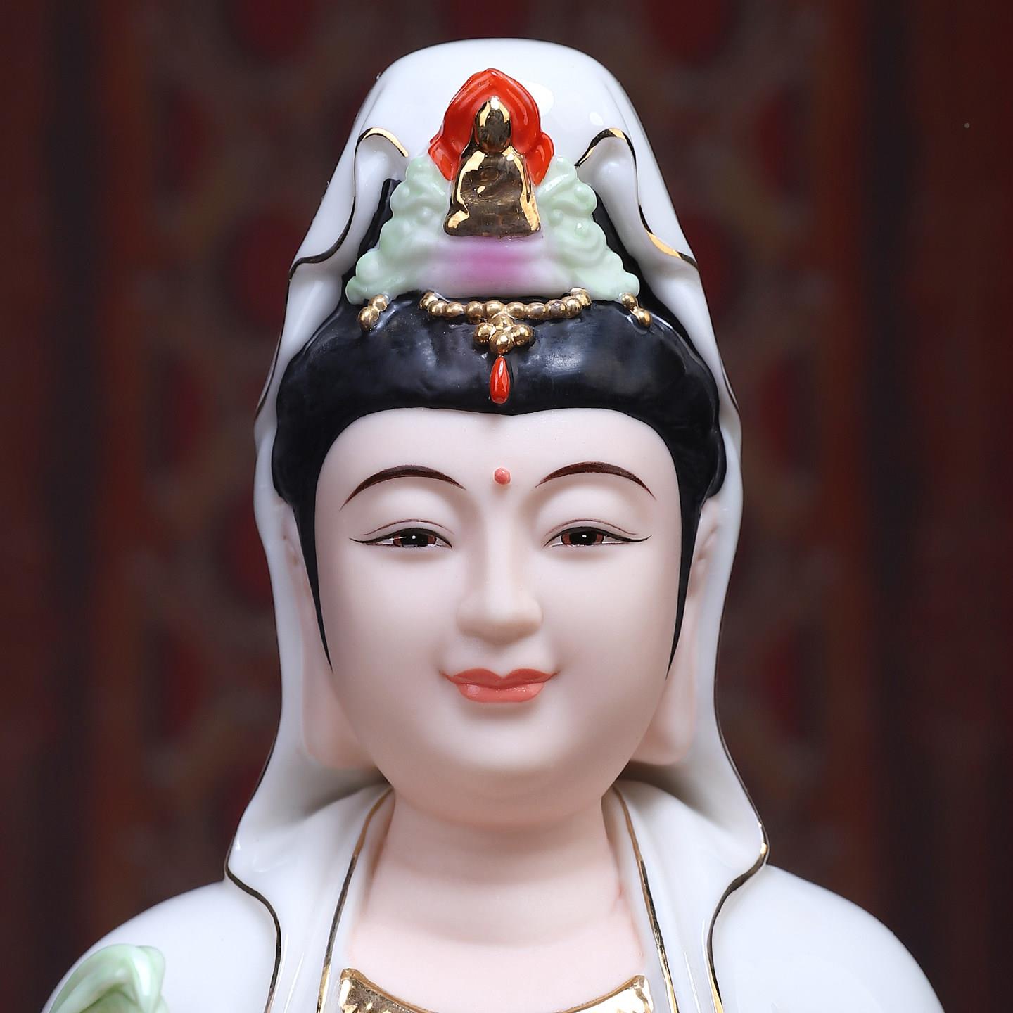 陶瓷摆件坐古莲家观音家用奉观世音菩萨佛像件居装摆H84-18F饰供