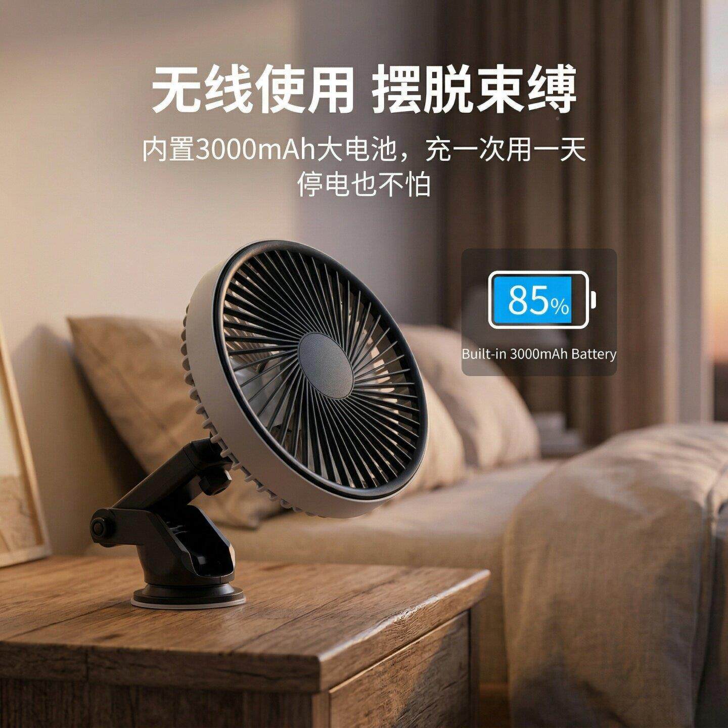 免音打孔吸盘风扇家用台式静卫风厕扇厨房挂/壁风扇生间所充电风