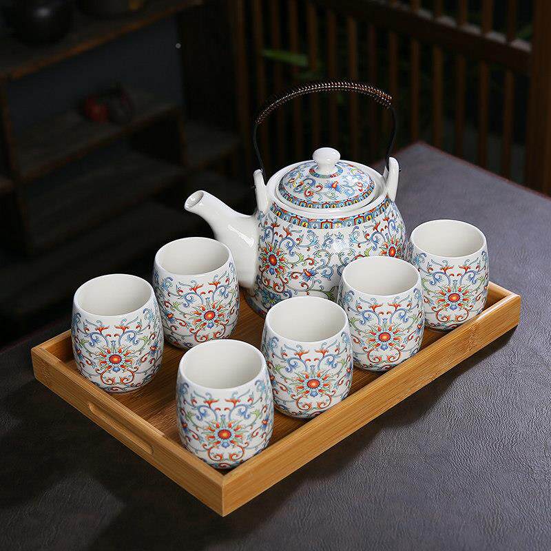 宫廷风梁壶茶HPW具装陶瓷家用整民宿覆古带过滤提泡茶壶茶套杯功