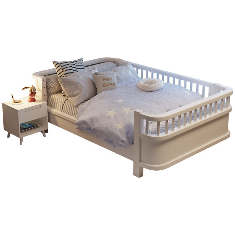 实木儿童床带护栏床女孩公主床拼接大床男孩一米二单人防摔围栏床