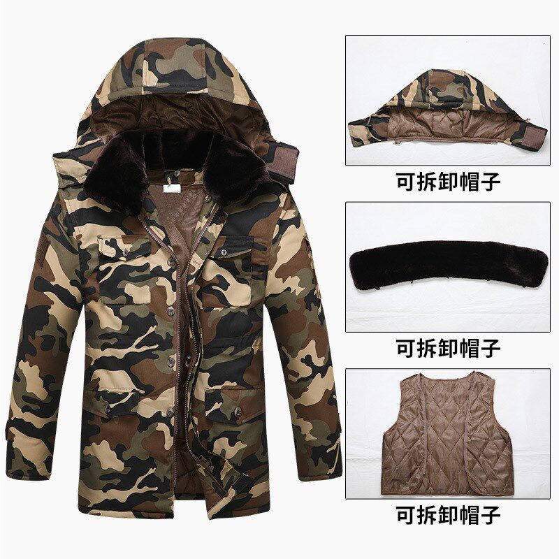 防寒棉袄冬季棉衣劳保防水迷彩棉服 棉大衣男加厚双层中长款冷库