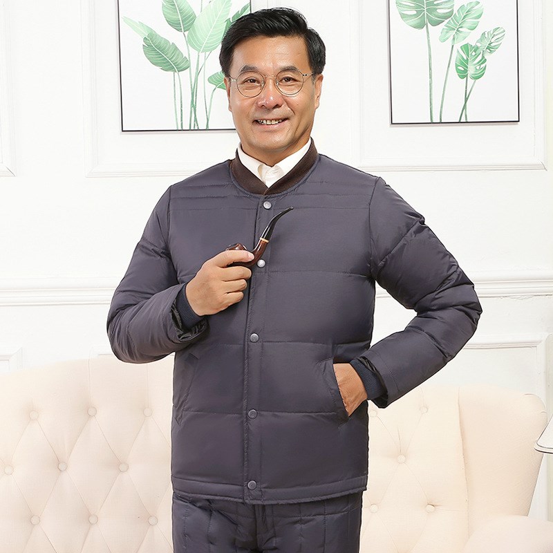 中老年羽绒服内胆套装男士短款老人加厚保暖爸爸内外穿衣棉裤冬装