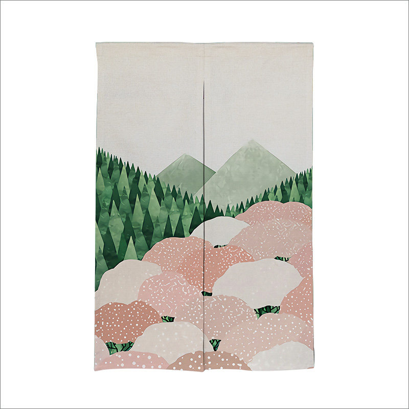 风景手绘厨房门帘卧室布帘隔断帘简易窗帘柜子帘遮挡X帘钉子免打 - 实物图