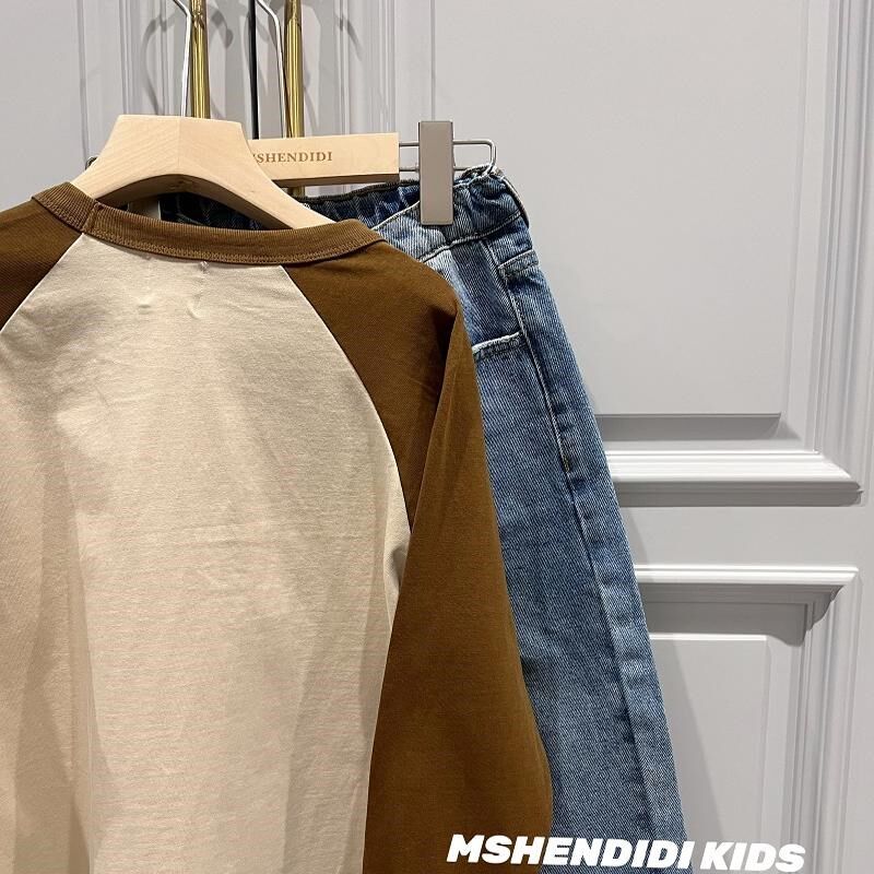 简约帅气 日常款男童男宝宝刺绣小标插肩袖T恤宽松长袖打底衫猴子